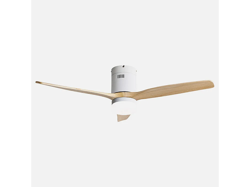 Ventilateur DC AGUILON hêtre blanc LED à mémoire de couleur Fabrilamp