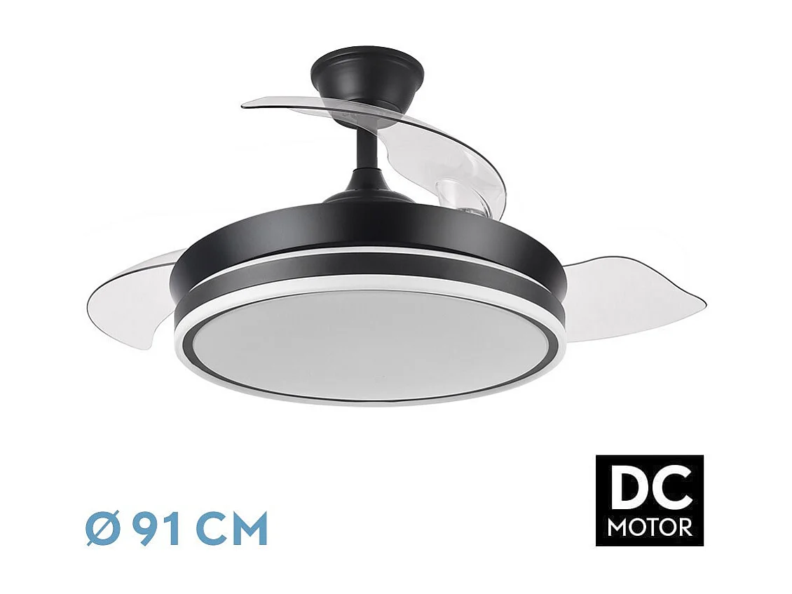 Ventilateur DC BAYOMO S noir avec CCT réglable et mémoire de couleur Fabrilamp