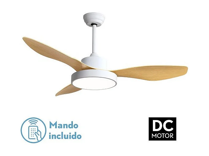 Ventilateur DC HAYATE L blanc haie Led mémoire de couleur et temporisateur Fabrilamp