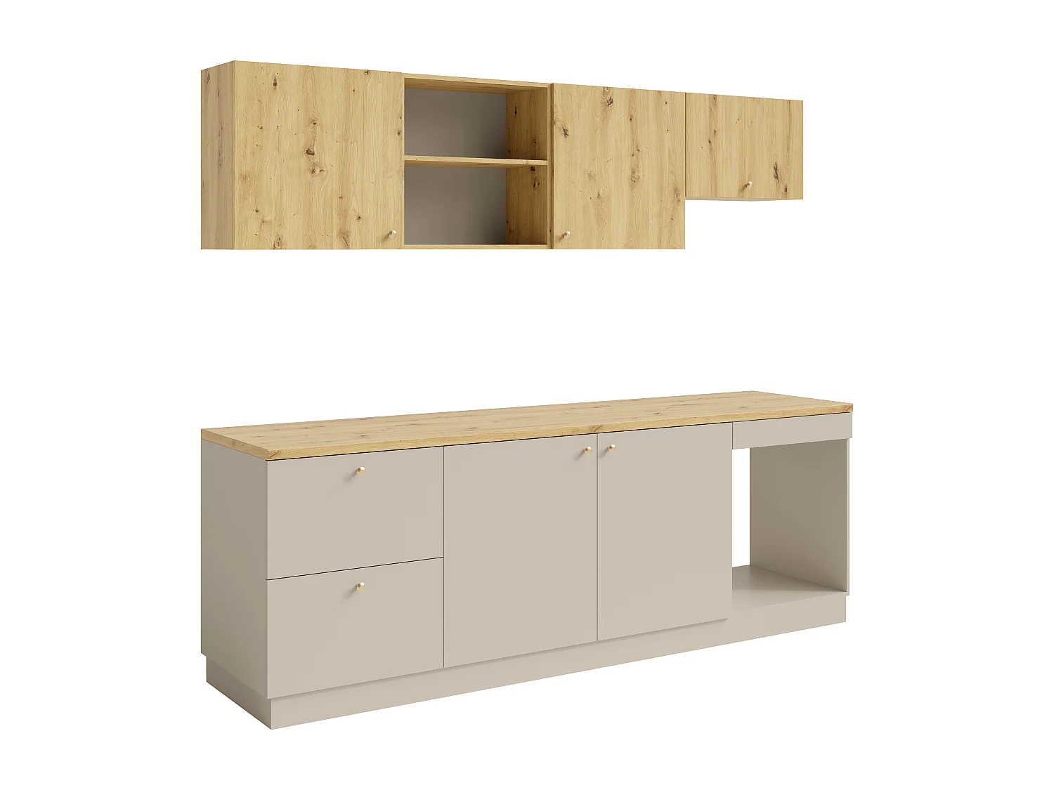 Cuisine complète - Avec plan de travail 242 cm - Beige et Naturel clair - YORINA