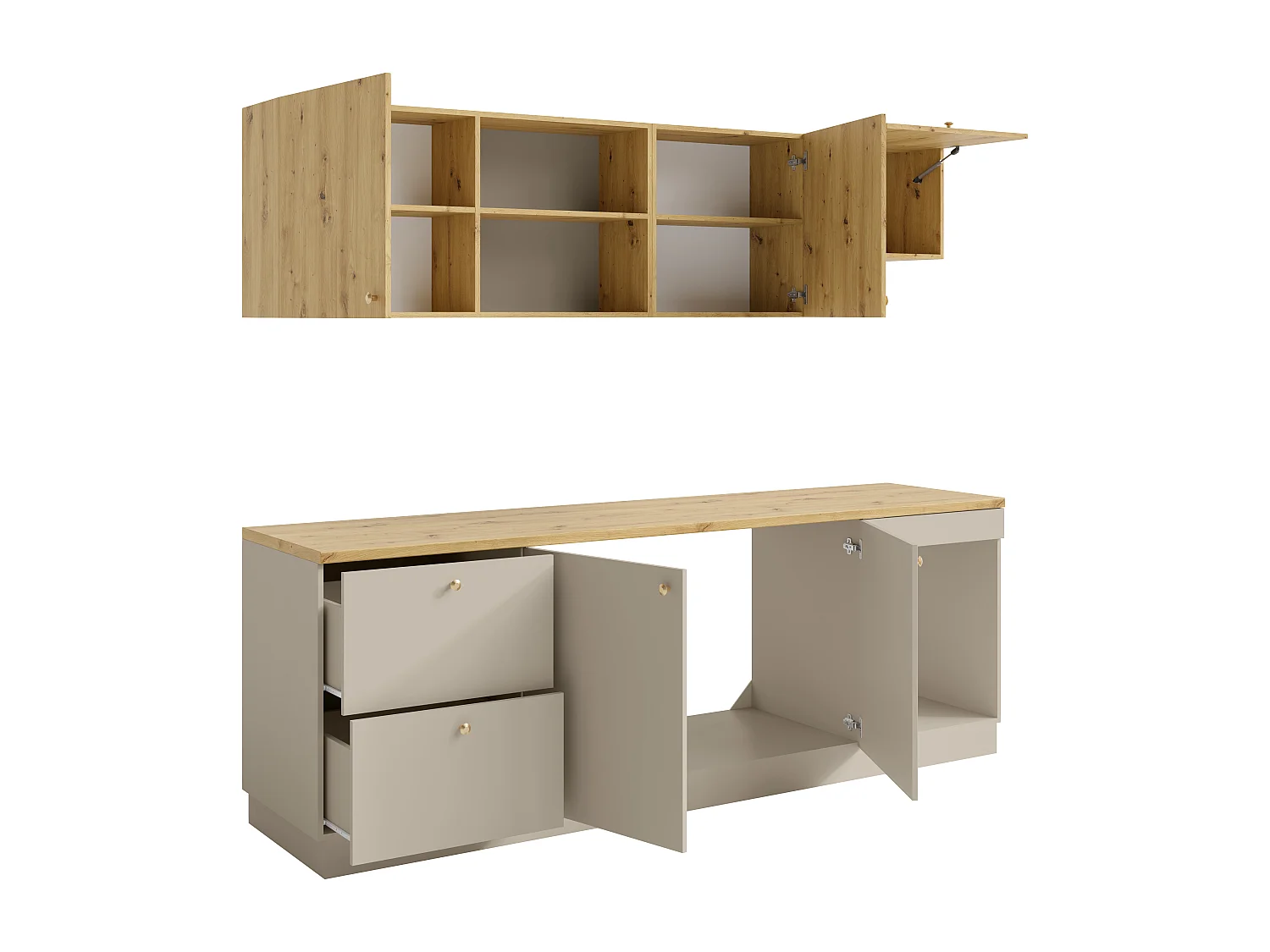 Cuisine complète - Avec plan de travail 242 cm - Beige et Naturel clair - YORINA