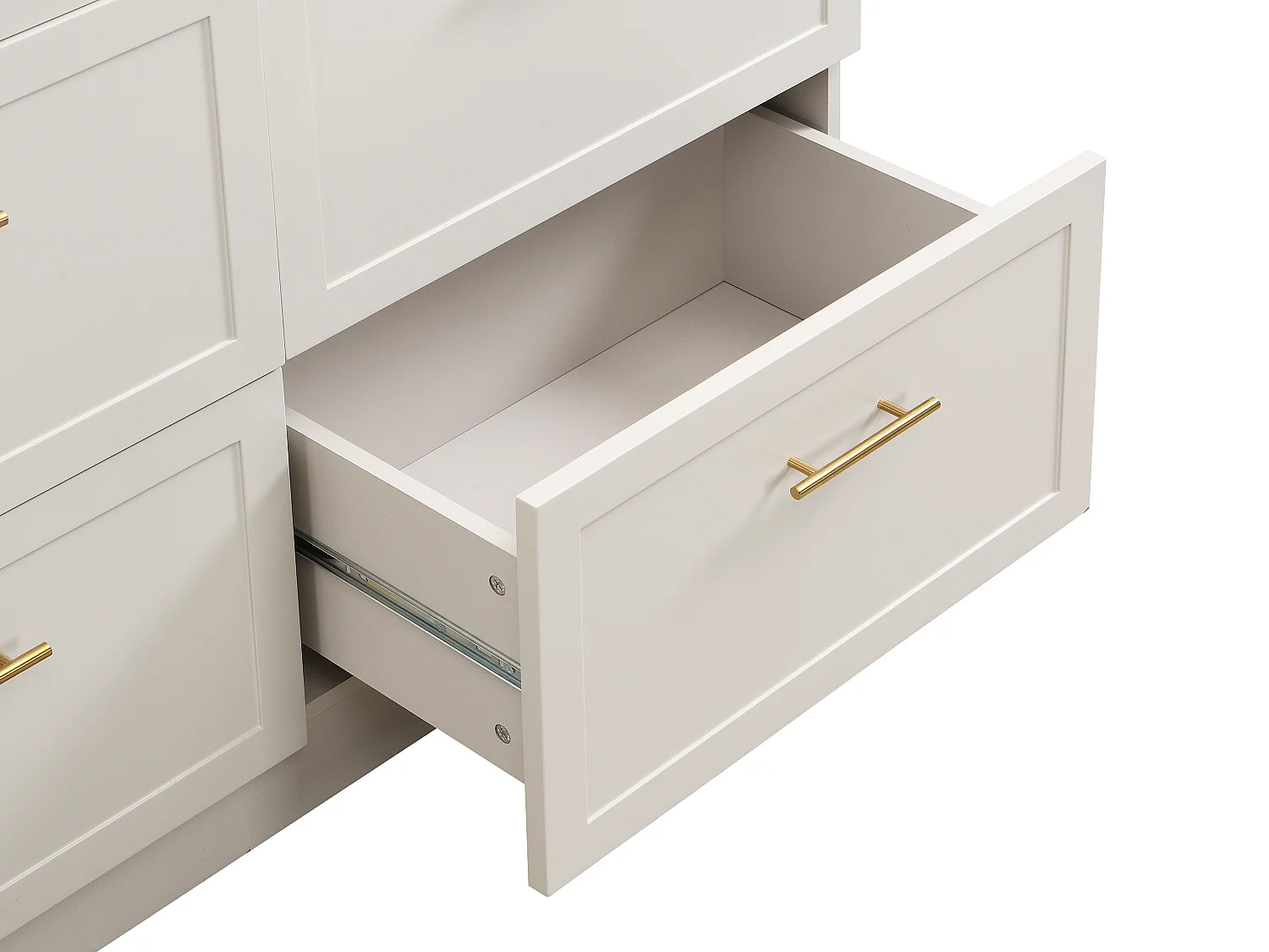 Ilot central de cuisine avec 6 tiroirs en MDF et métal - Beige et Effet marbre blanc - LASKINA