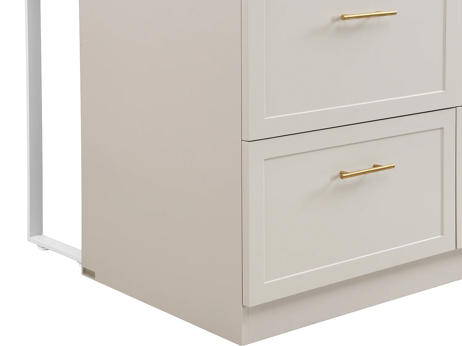 Ilot central de cuisine avec 6 tiroirs en MDF et métal - Beige et Effet marbre blanc - LASKINA