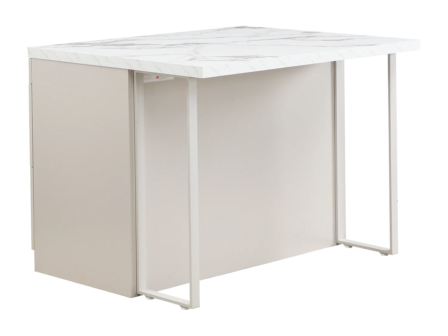 Ilot central de cuisine avec 6 tiroirs en MDF et métal - Beige et Effet marbre blanc - LASKINA