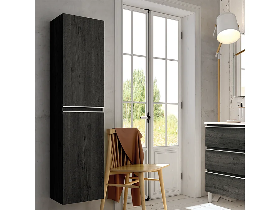Ensemble meuble de salle de bain 80cm simple vasque + colonne de rangement PALMA - ebony (bois noir)