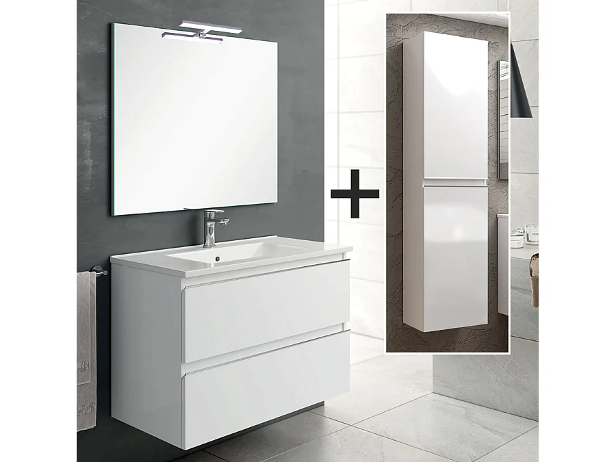 Ensemble meuble de salle de bain 60cm simple vasque + colonne de rangement - BALEA - blanc