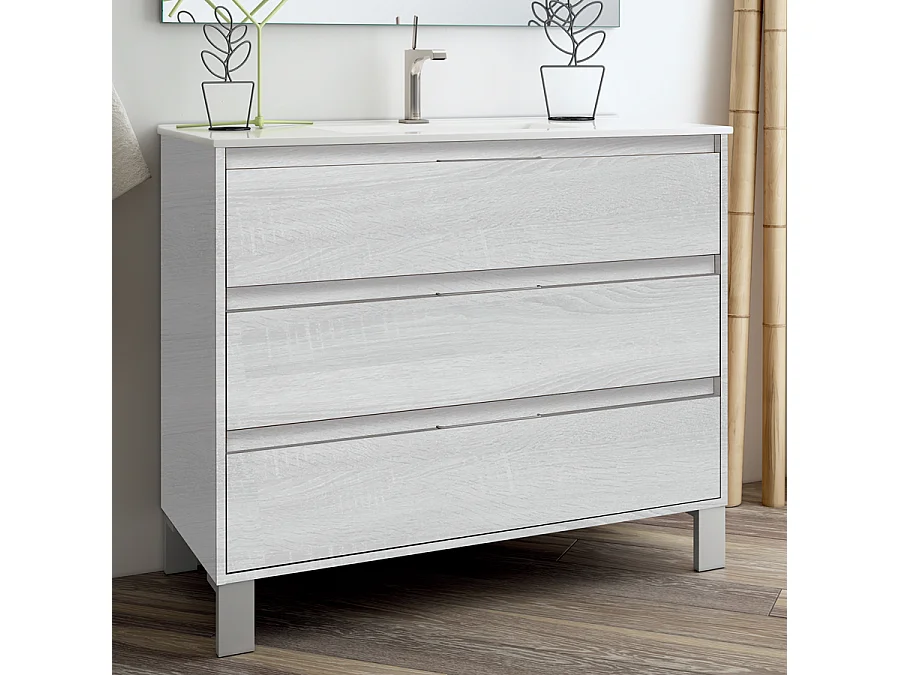 Ensemble meuble de salle de bain 80cm simple vasque + colonne de rangement TIRIS - ciment (gris)