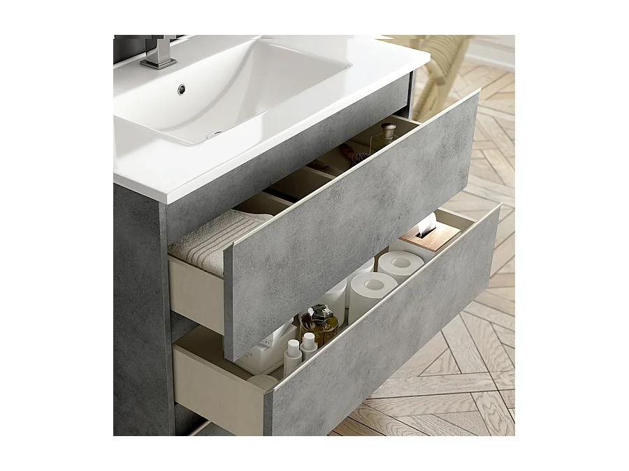 Ensemble meuble de salle de bain 120cm double vasque + colonne de rangement - BALEA - ciment (gris)