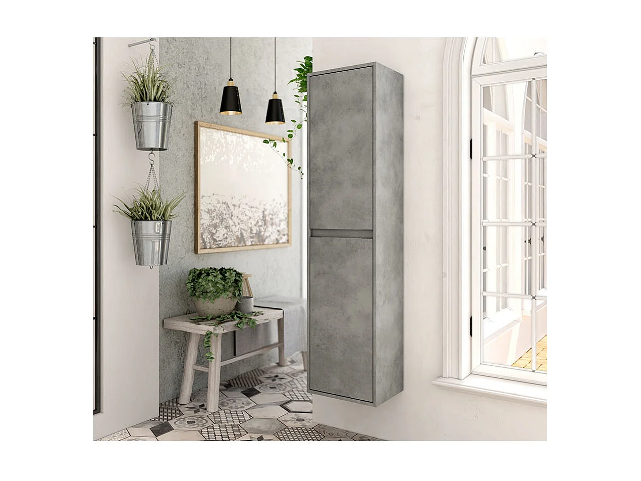 Ensemble meuble de salle de bain 120cm vasque déportée + colonne de rangement OLYMPE - ciment (gris)