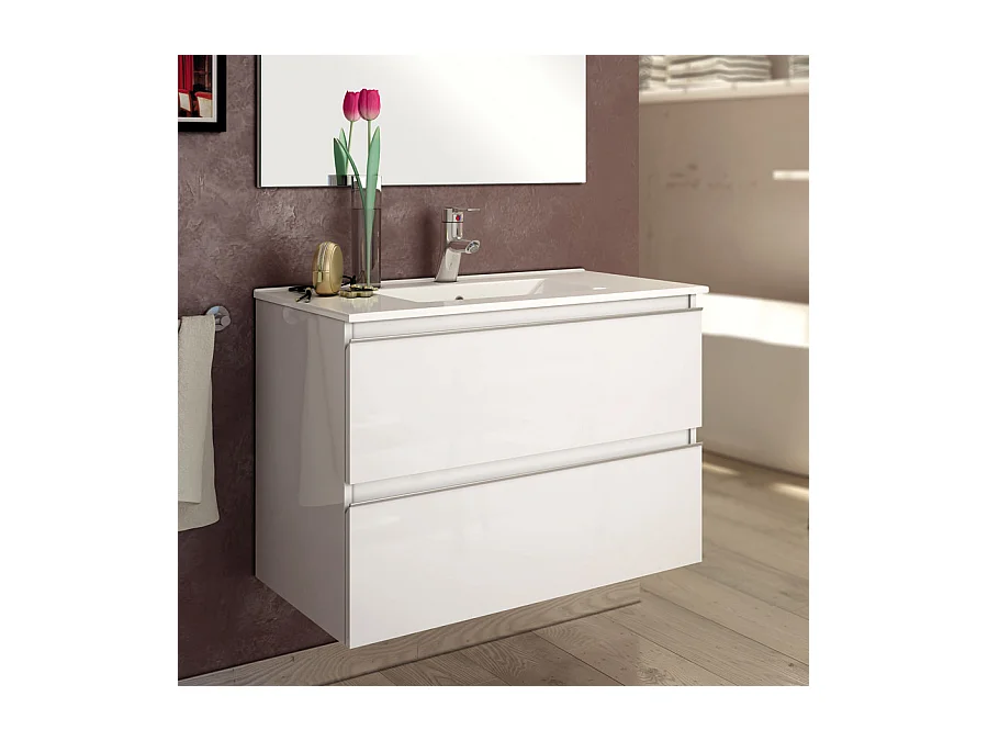 Ensemble meuble de salle de bain 70cm simple vasque + colonne de rangement - BALEA - blanc