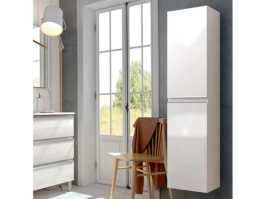 Ensemble meuble de salle de bain 120cm double vasque + colonne de rangement PALMA - blanc