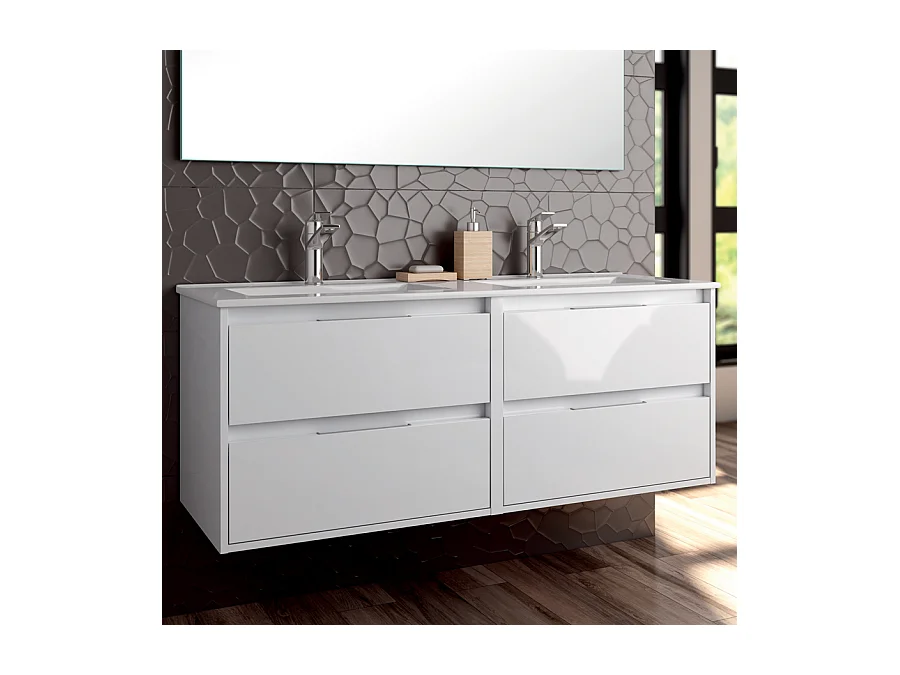 Ensemble meuble de salle de bain 120cm double vasque + colonne de rangement IRIS - blanc