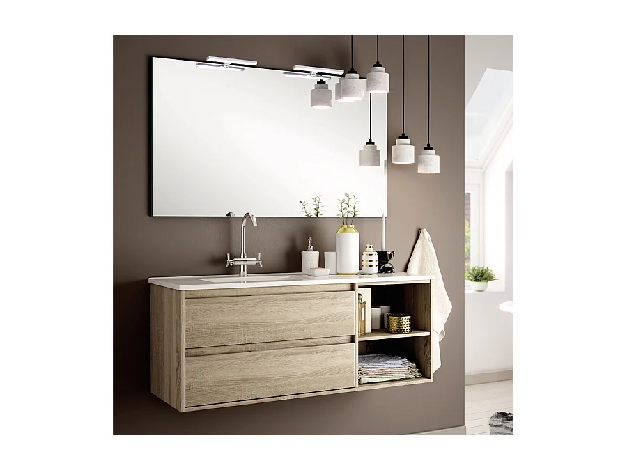 Ensemble meuble de salle de bain 120cm vasque déportée + colonne de rangement OLYMPE - cambrian (chêne)