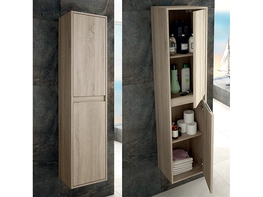 Ensemble meuble de salle de bain 120cm vasque déportée + colonne de rangement OLYMPE - cambrian (chêne)