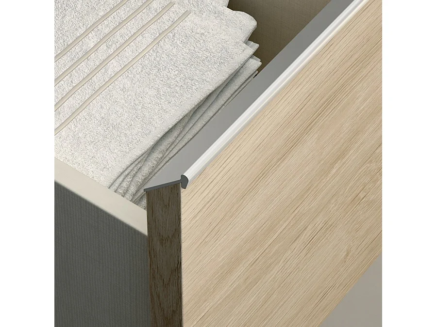 Ensemble meuble de salle de bain 120cm double vasque + colonne de rangement PALMA - hibernian (bois blanchi)