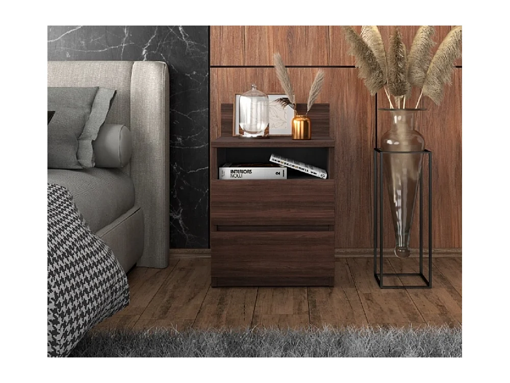 Table de chevet Wenge 40 cm – 2 tiroirs + étagère, meuble de nuit pour chambre à coucher