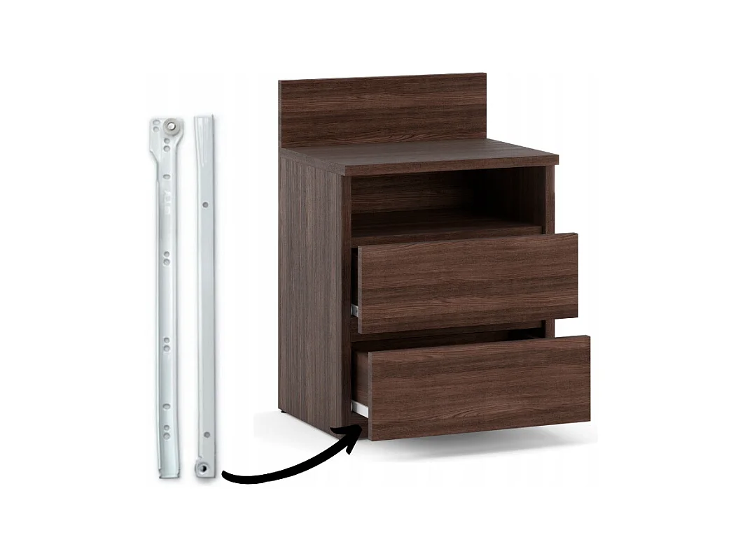 Table de chevet Wenge 40 cm – 2 tiroirs + étagère, meuble de nuit pour chambre à coucher