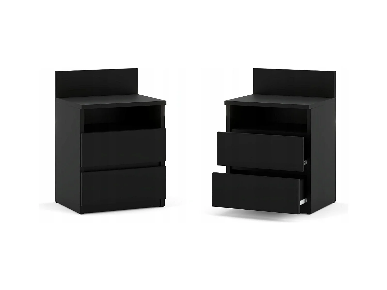 Table de chevet NOIRE 40 cm, 2 tiroirs, meuble de nuit pour chambre à coucher