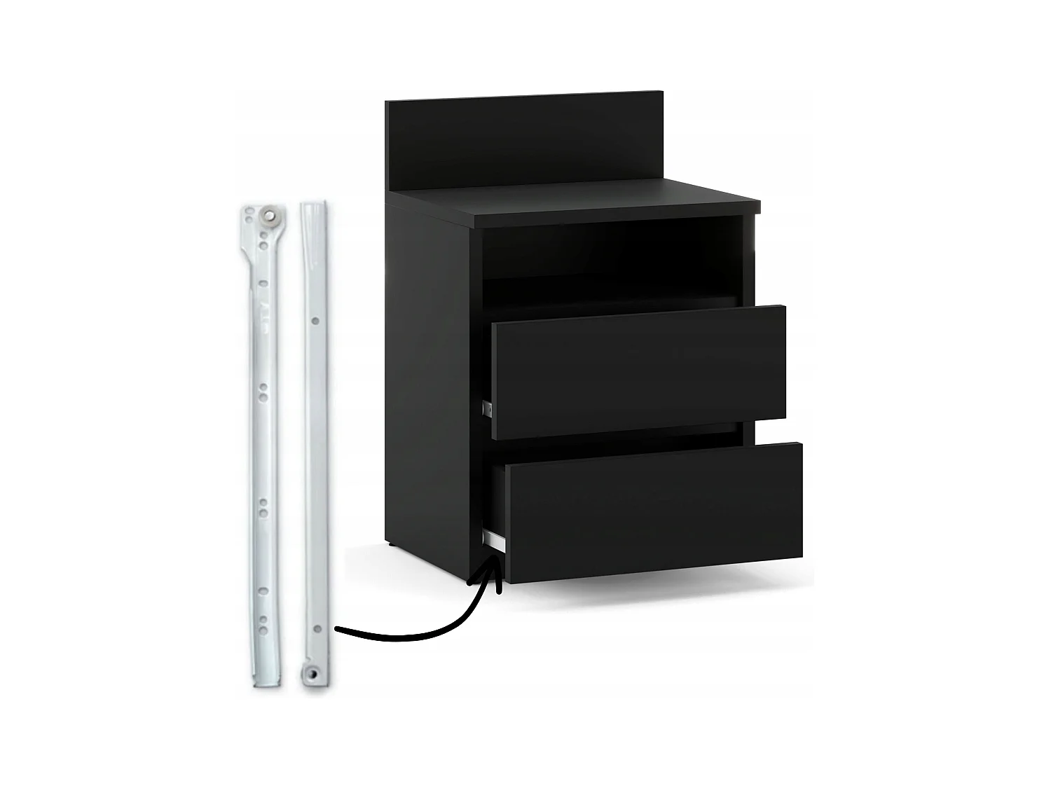 Table de chevet NOIRE 40 cm, 2 tiroirs, meuble de nuit pour chambre à coucher