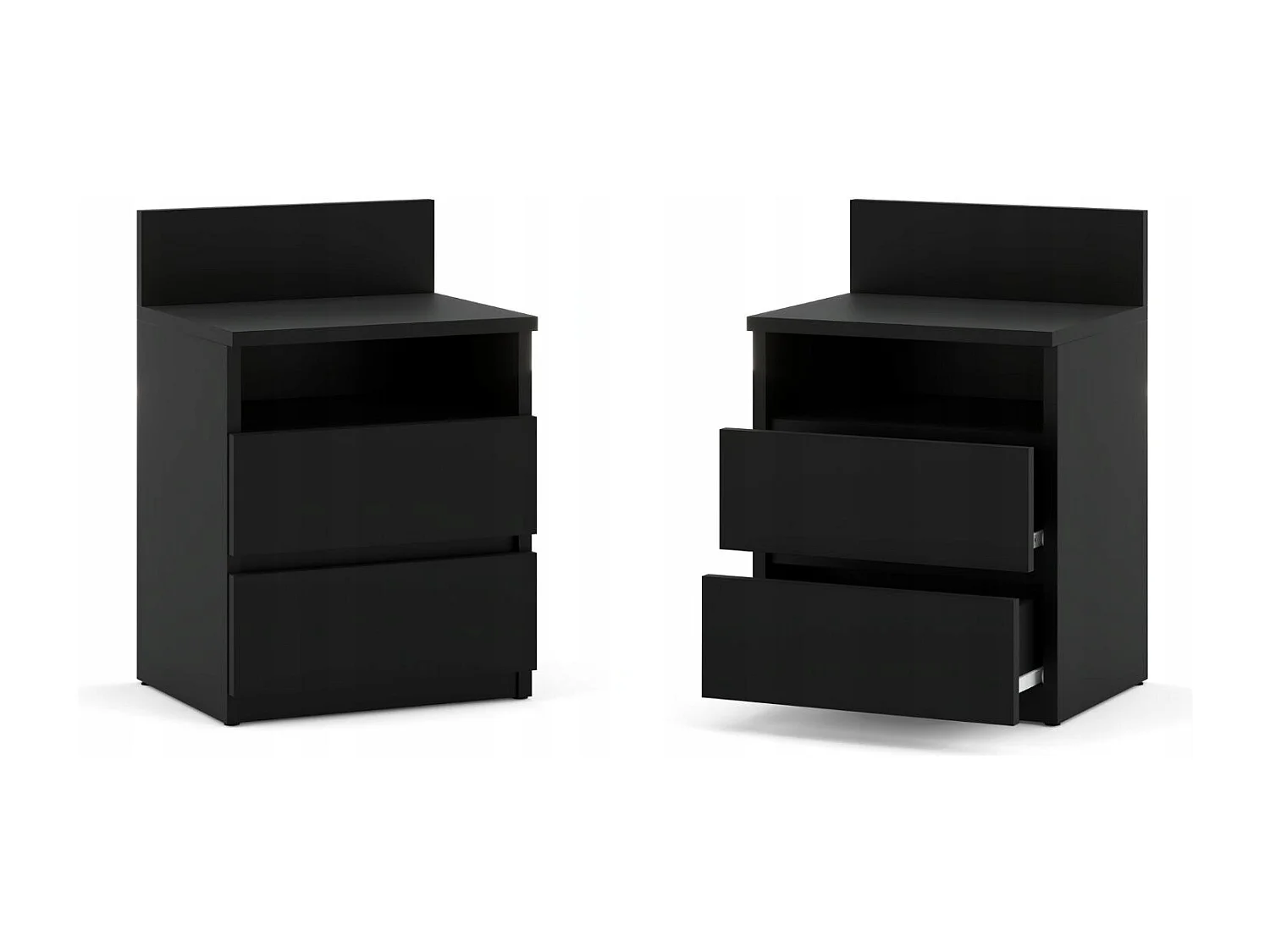 ZWART nachtkastje 40 cm, 2 laden, slaapkamermeubels