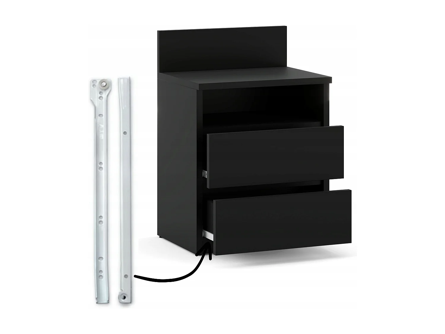 ZWART nachtkastje 40 cm, 2 laden, slaapkamermeubels