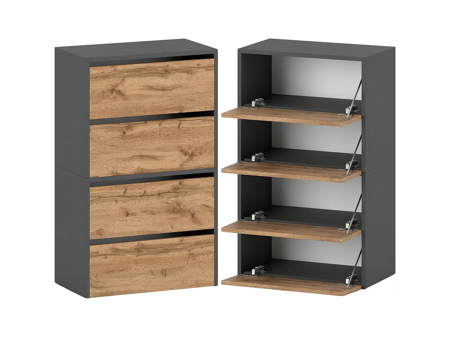 Meuble à Chaussures Gris Chêne Wotan 60x30x100cm- 10 paires – Étagère de Rangement Entrée Style Loft