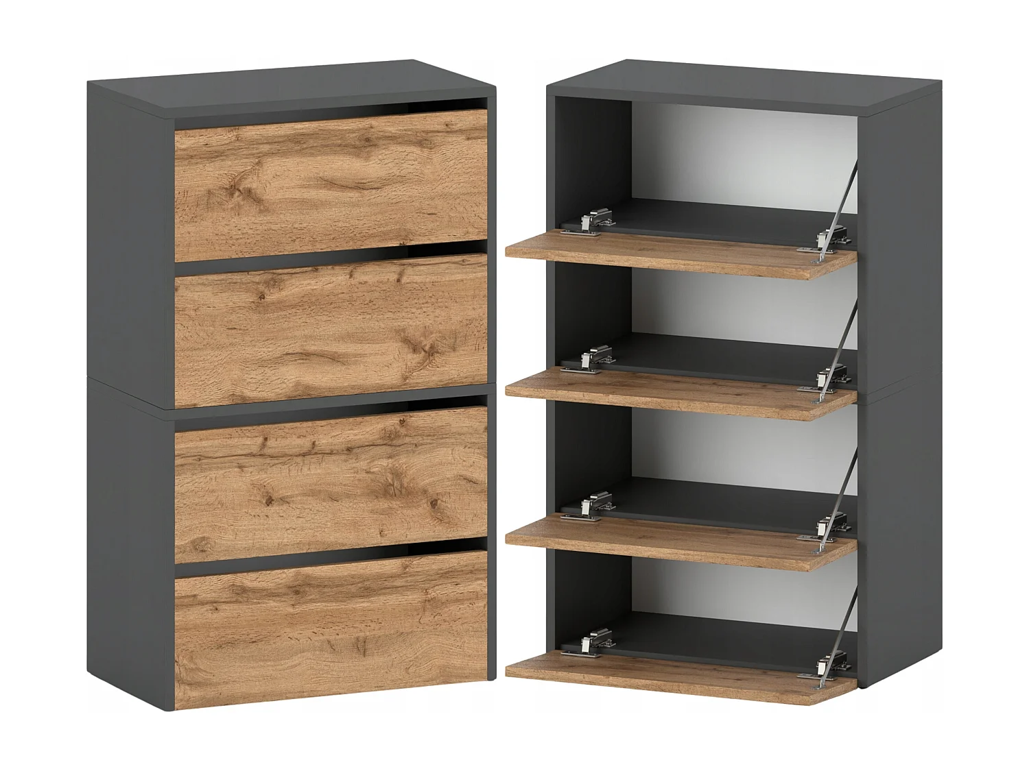 Meuble à Chaussures Gris Chêne Wotan 60x30x100cm- 10 paires – Étagère de Rangement Entrée Style Loft