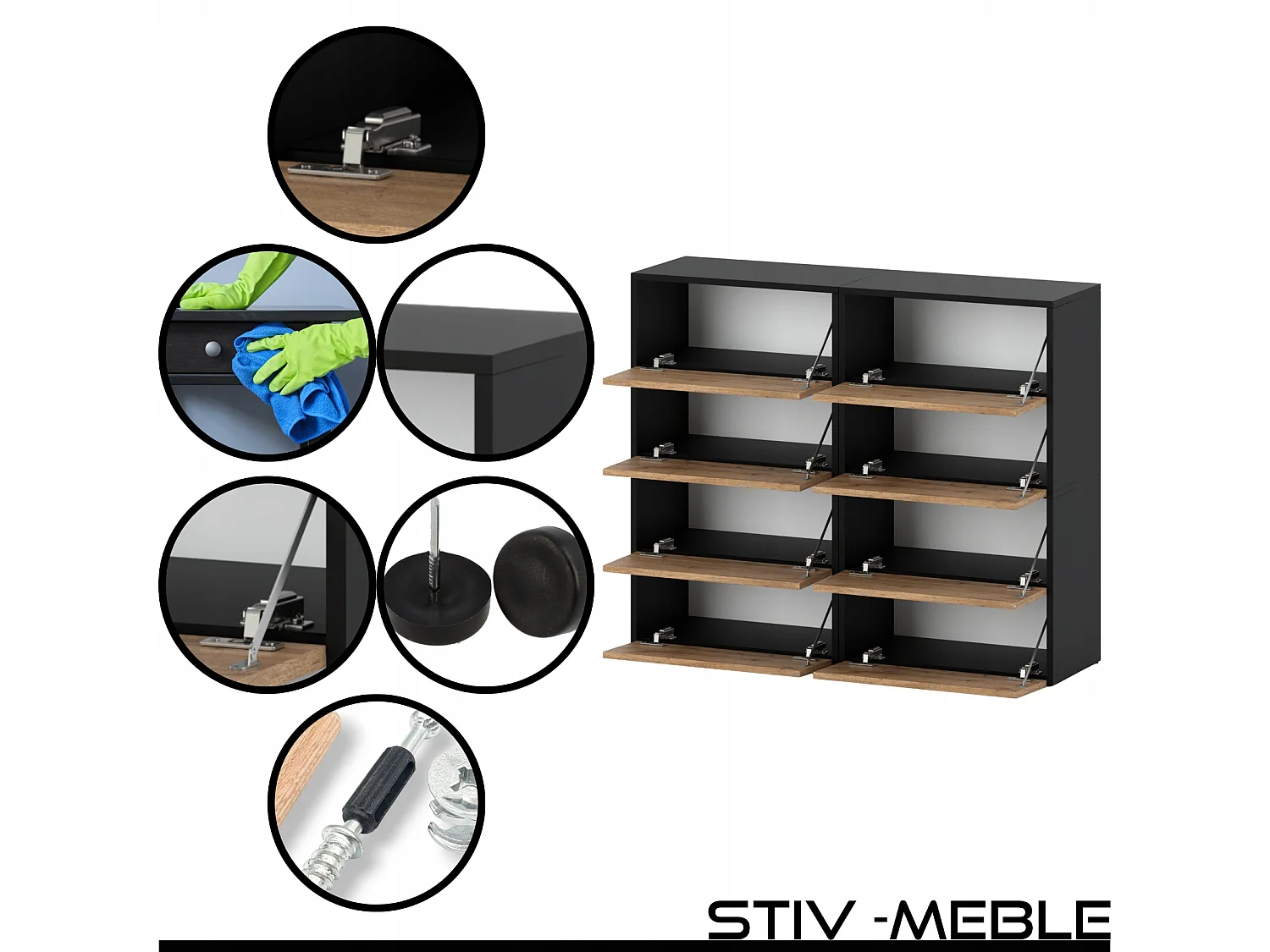 Grand Meuble à Chaussures 120x36x100 cm Noir Chêne Wotan 20paires– Haut Rangement Étagère pour Entrée