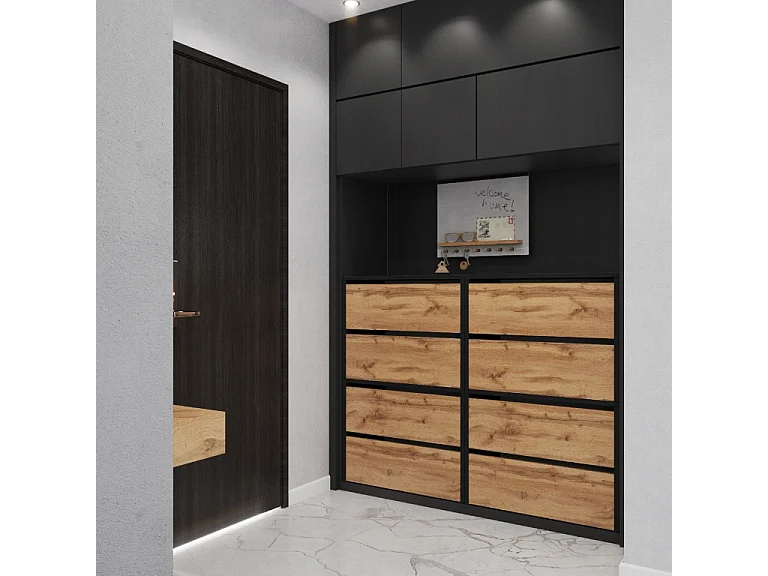 Scarpiera Nera in Rovere Wotan 120x36x100 cm – Per 20 paia – Scaffale Portascarpe per Ingresso Stile Loft