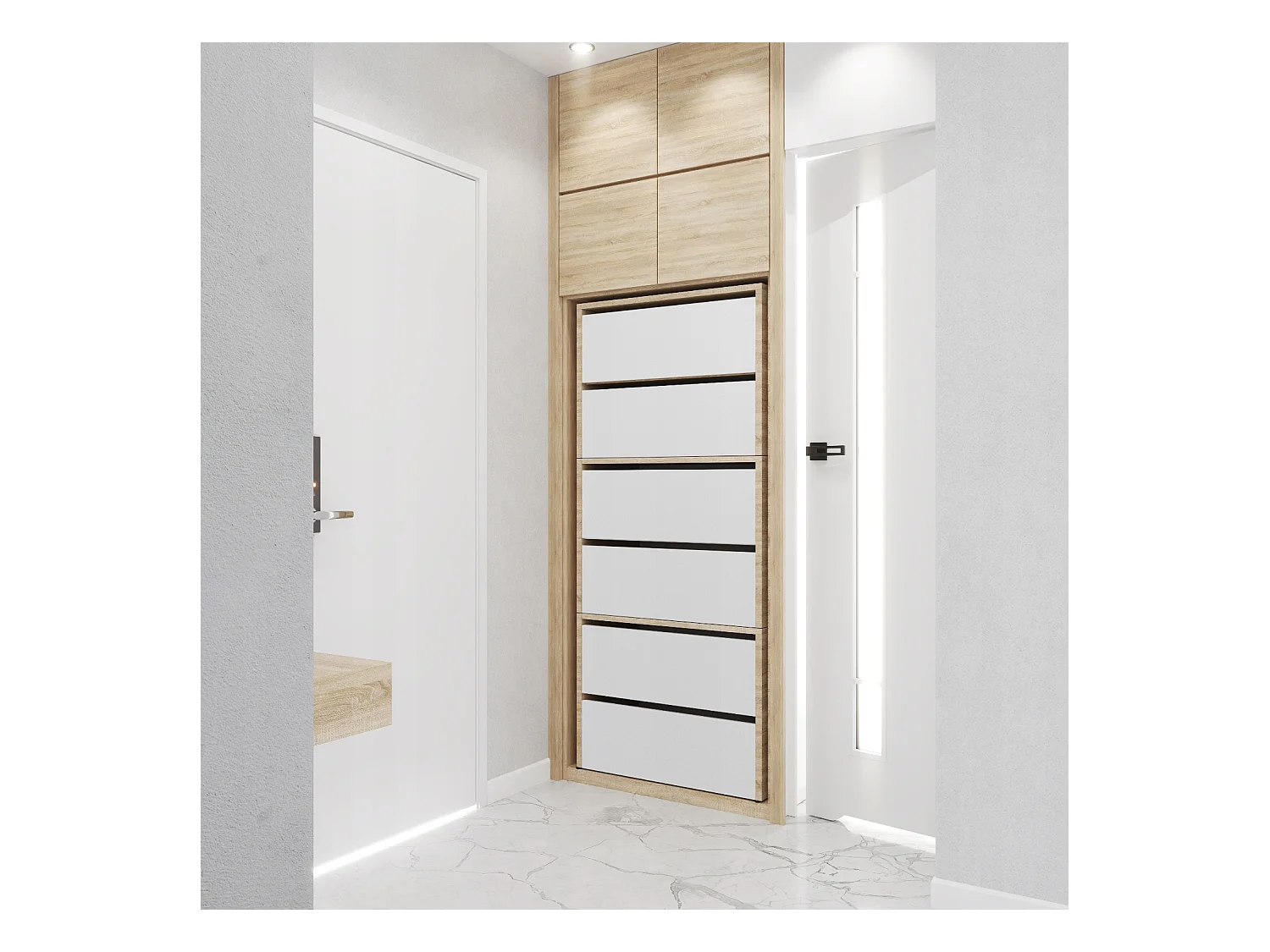 Meuble à Chaussures Étroit Blanc+  Chêne Sonoma 60x36x150cm – Étagère Rangement Entrée