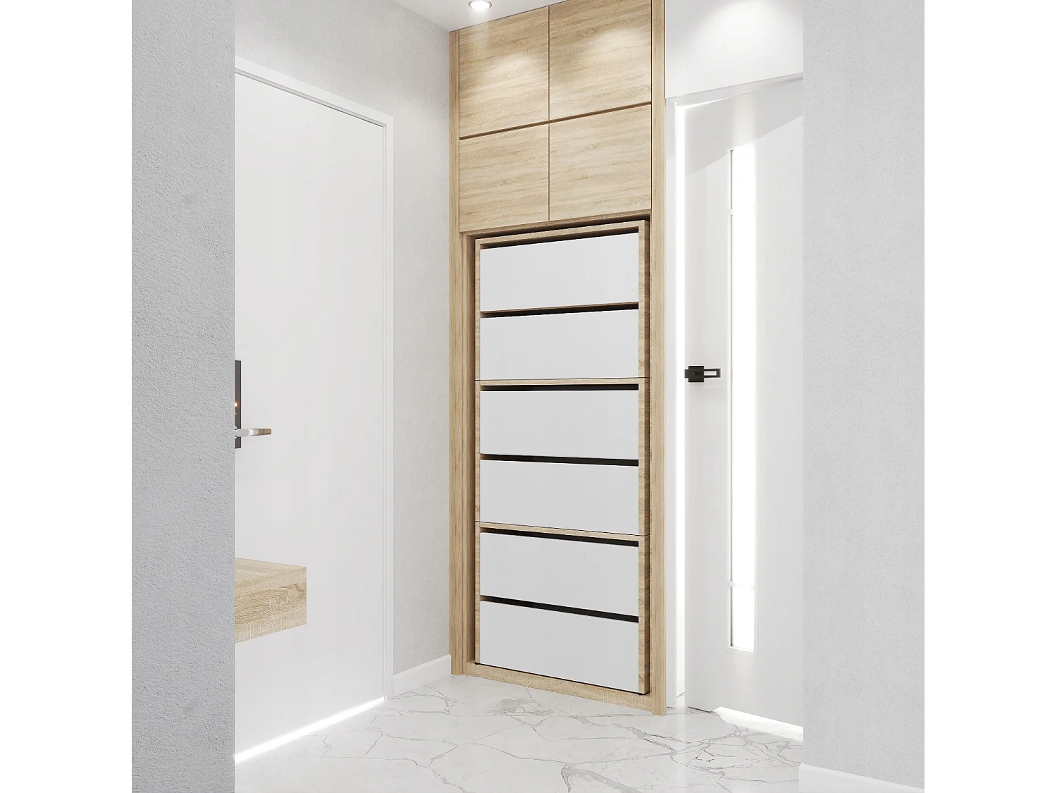 Meuble à Chaussures Étroit Blanc+  Chêne Sonoma 60x36x150cm – Étagère Rangement Entrée