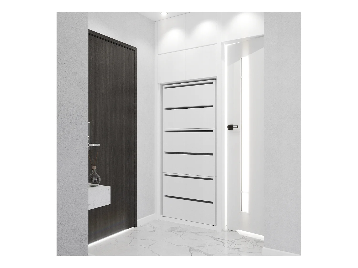 Meuble à Chaussures Étroit  Blanc Mat  60x36x150cm – Étagère Rangement Entrée