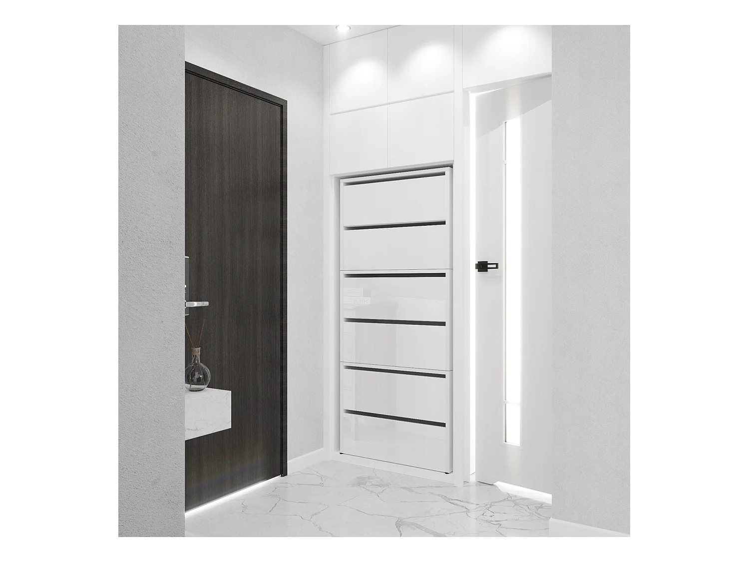 Meuble à Chaussures Étroit  Blanc  Brillant 60x36x150cm – Étagère Rangement Entrée