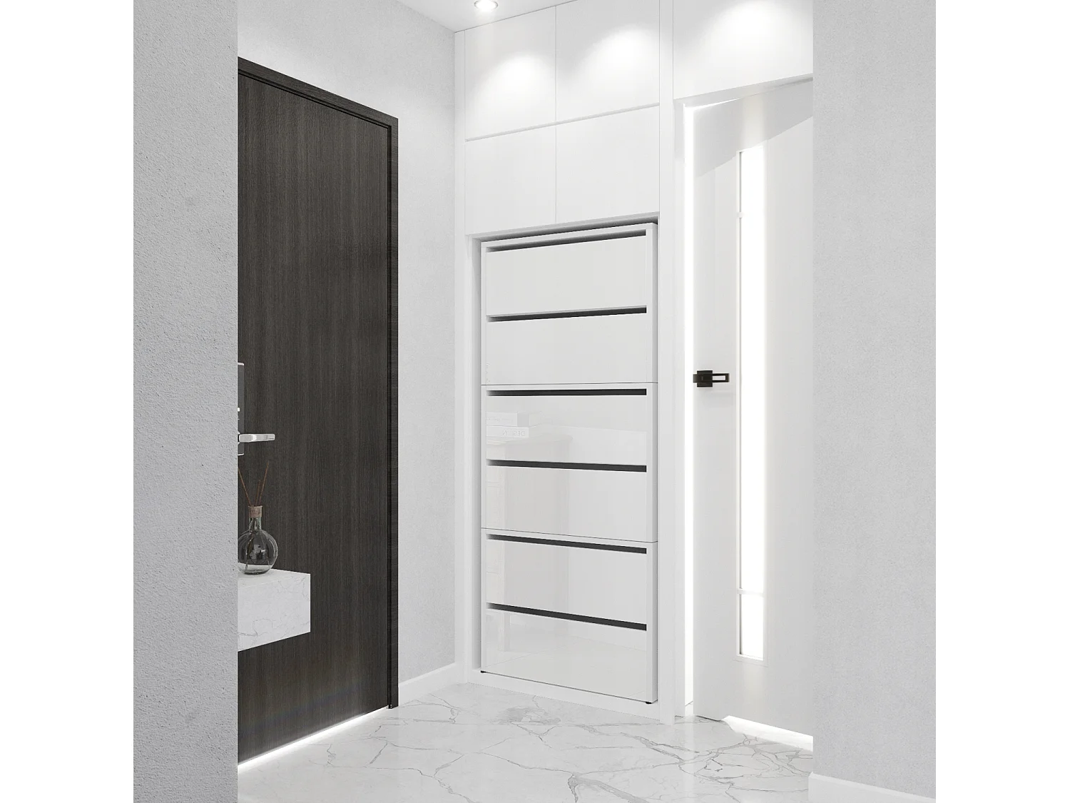 Meuble à Chaussures Étroit  Blanc  Brillant 60x36x150cm – Étagère Rangement Entrée