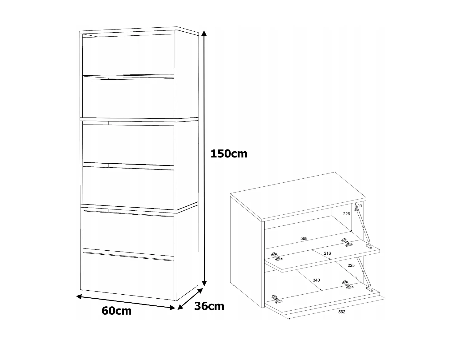 Meuble à Chaussures Étroit Cachemire 60x36x150cm 15paires – Étagère Rangement Entrée