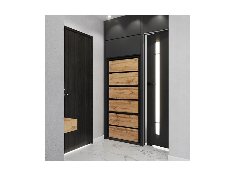 Meuble à Chaussures Étroit Noir Chêne Wotan 60x36x150cm 15 paires  – Étagère Rangement Entrée