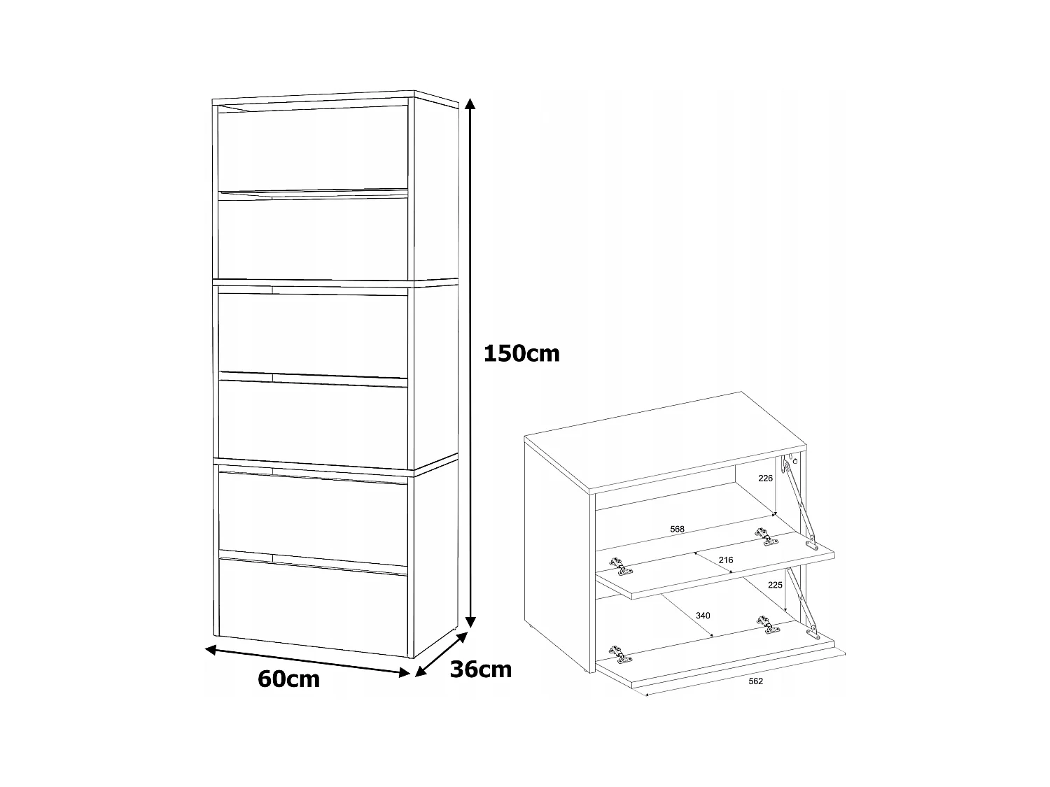 Meuble à Chaussures Étroit Noir Chêne Wotan 60x36x150cm 15 paires  – Étagère Rangement Entrée