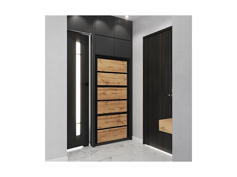 Meuble à Chaussures Étroit Noir Chêne Wotan 60x36x150cm 15 paires  – Étagère Rangement Entrée