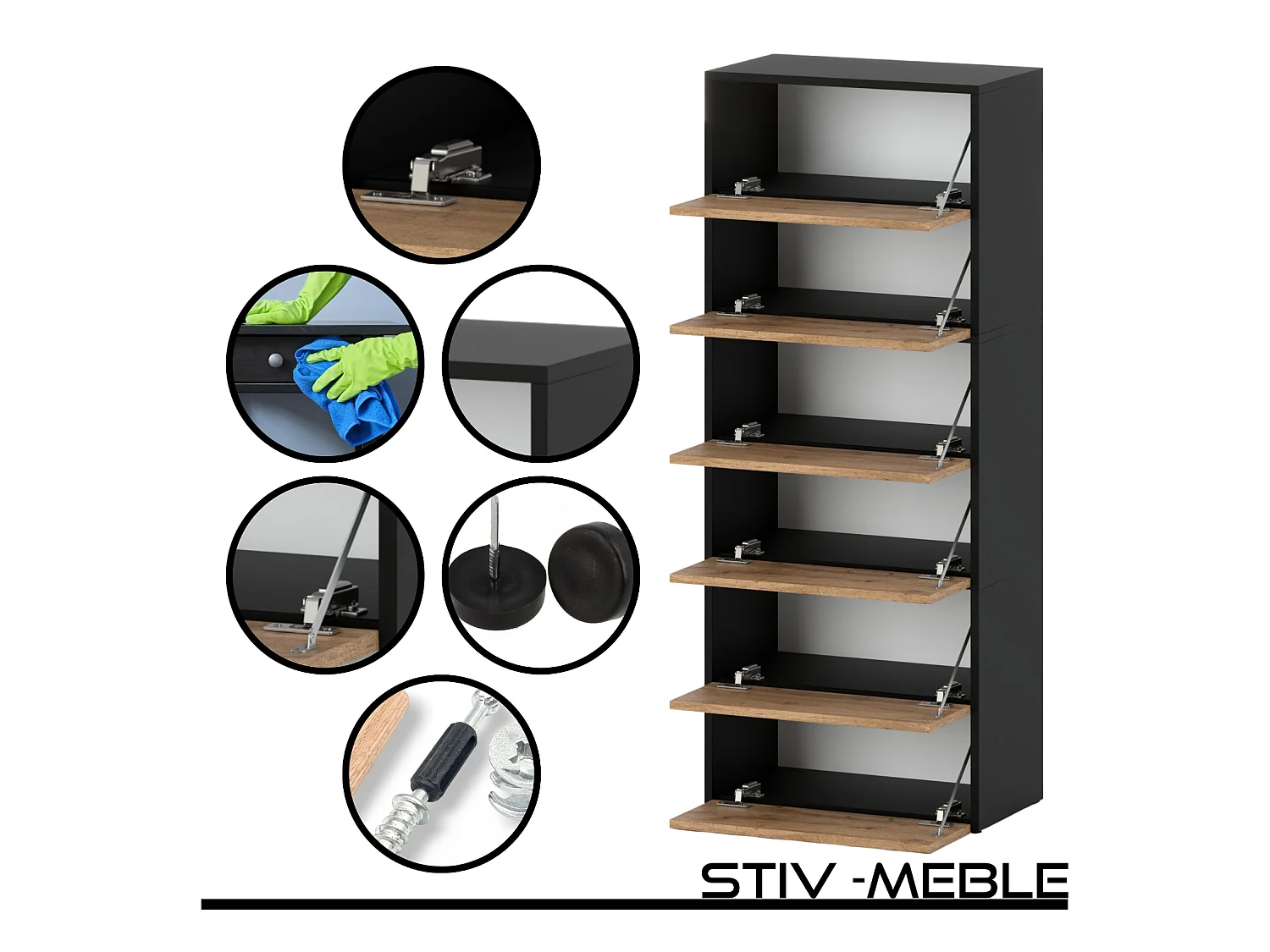 Meuble à Chaussures Étroit Noir Chêne Wotan 60x36x150cm 15 paires  – Étagère Rangement Entrée