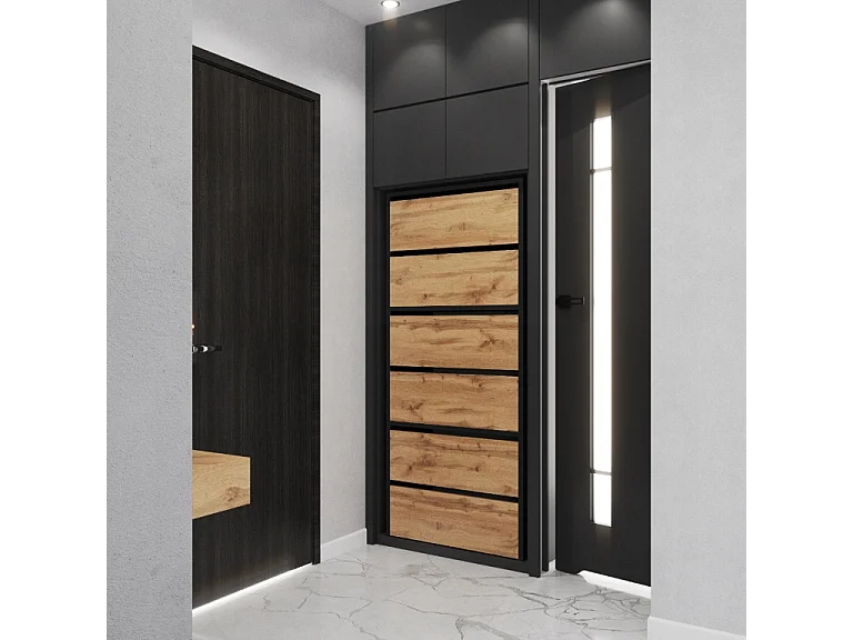 Scarpiera Nera in Rovere Wotan 60x36x150 cm – Per 15 paia – Scaffale Portascarpe per Ingresso Stile Loft