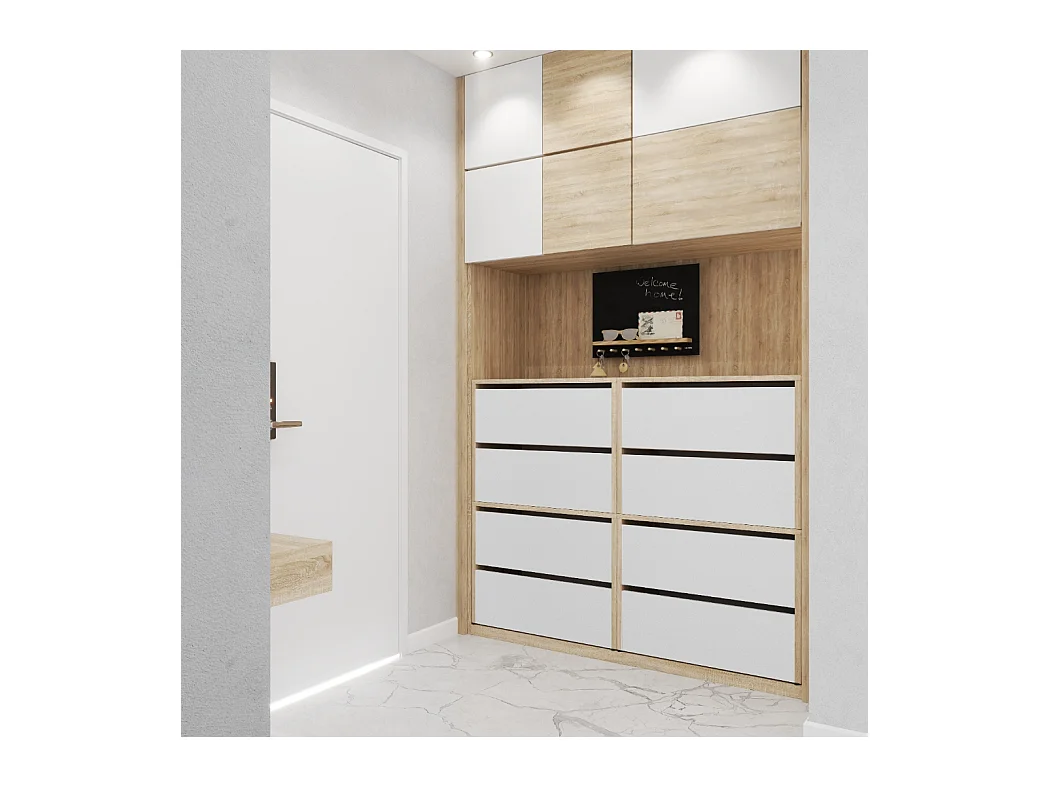 Grand Meuble à Chaussures 120x36x100 cm Blanc+ Chêne Sonoma 20paires– Haut Rangement Étagère pour Entrée