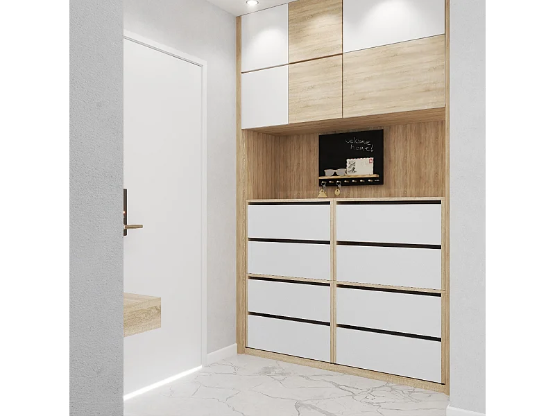 Grote Schoenenkast 120x36x100 cm Wit + Sonoma Eik 20 paar – Hoge Opbergrek voor de Hal