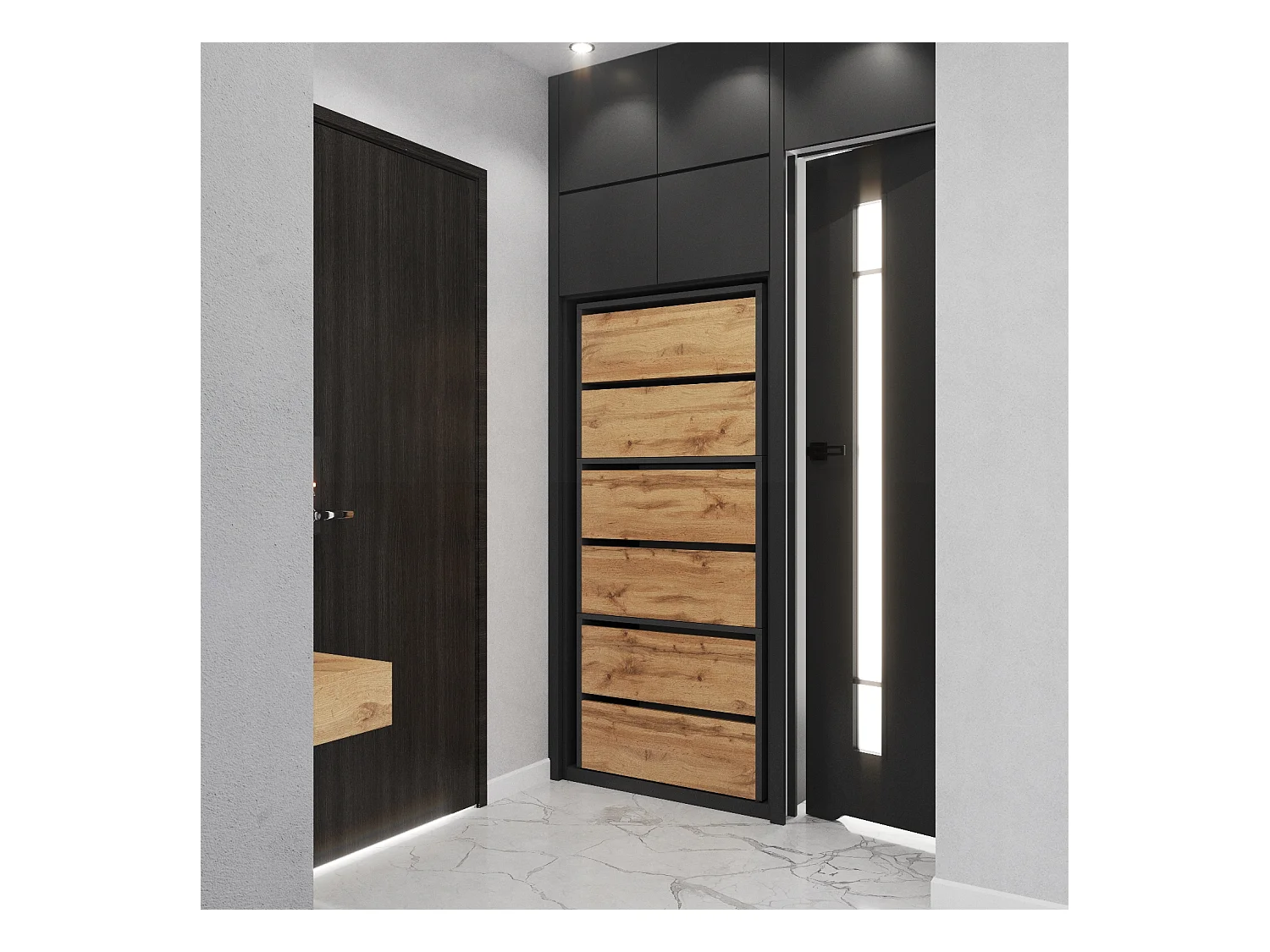 Meuble à Chaussures Étroit  Gris Chêne Wotan 60x36x150cm – Étagère Rangement Entrée