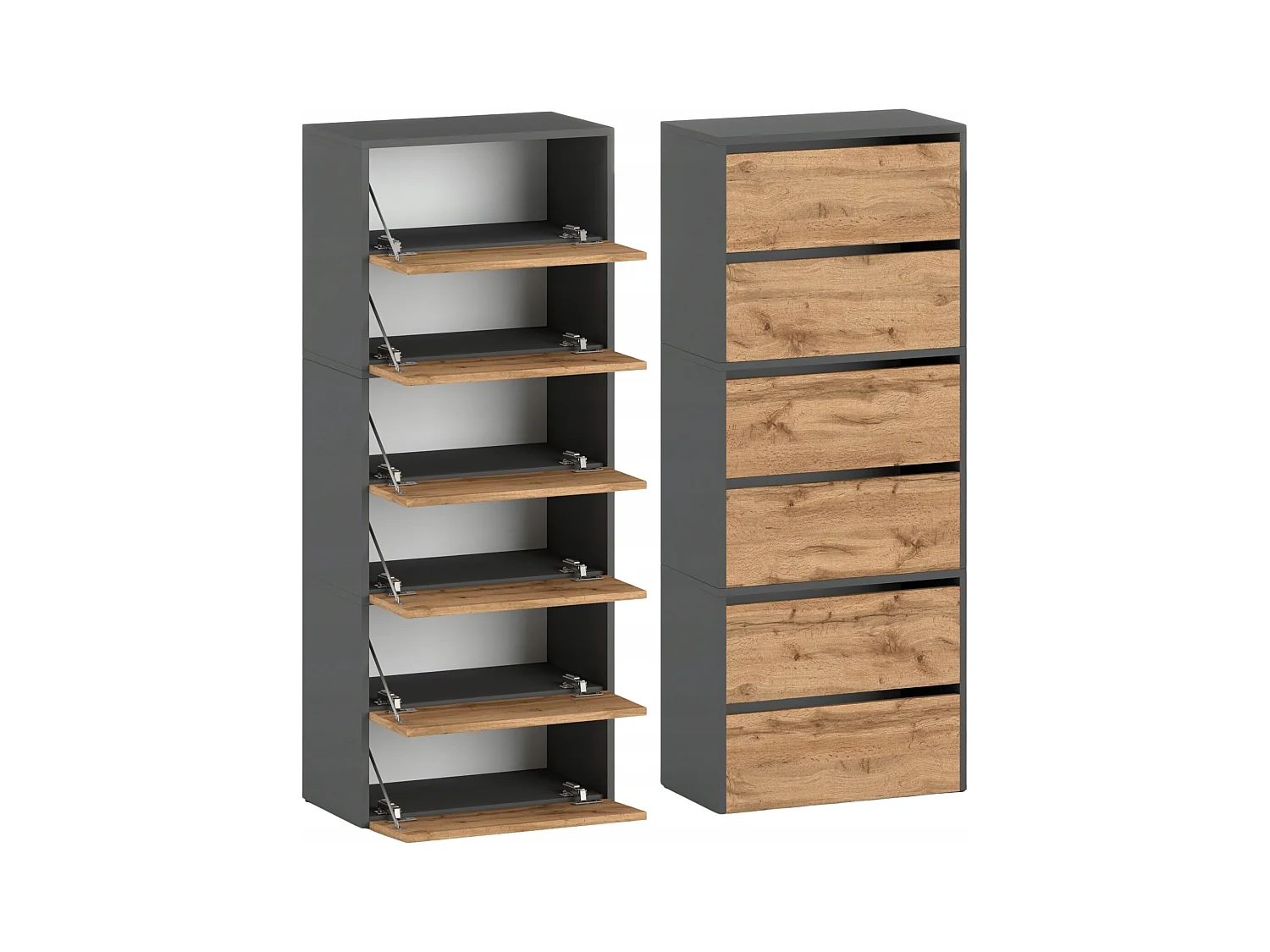 Meuble à Chaussures Étroit  Gris Chêne Wotan 60x36x150cm – Étagère Rangement Entrée