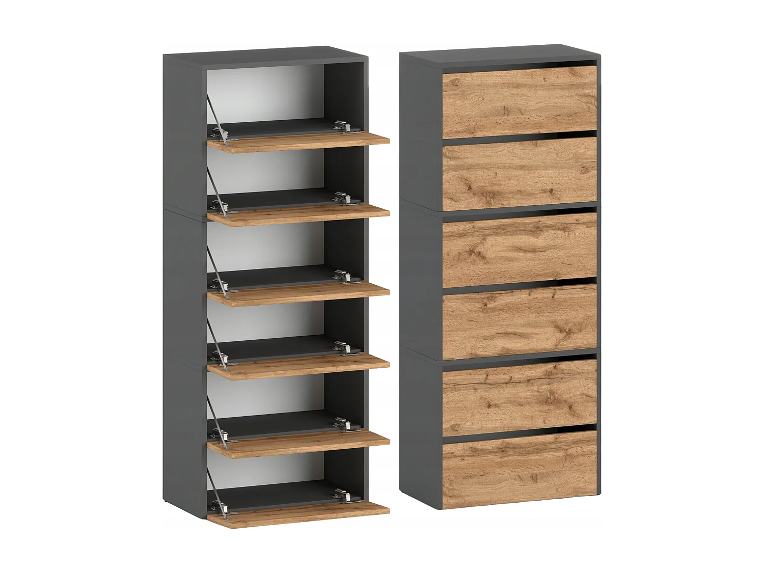 Meuble à Chaussures Étroit  Gris Chêne Wotan 60x36x150cm – Étagère Rangement Entrée