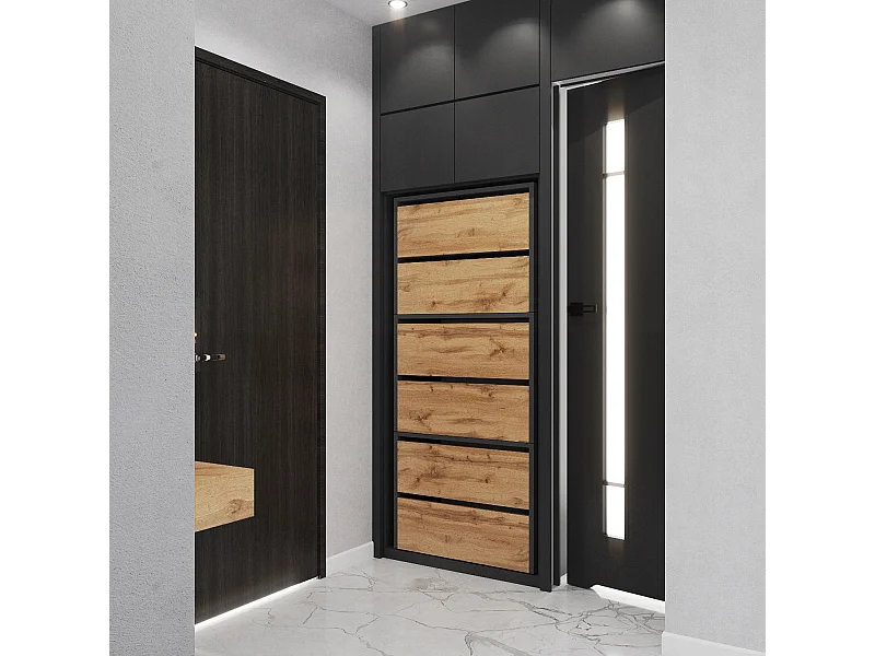 Scarpiera Grigia in Rovere Wotan 60x36x150 cm – Per 15paia – Scaffale Portascarpe per Ingresso Stile Loft