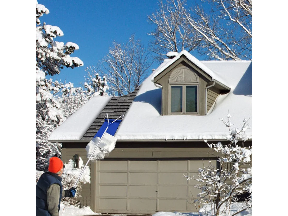 Râteau à Neige Télescopique pour Toit 180-661 cm Déneigement de Toit en Aluminium avec 2 Roues Coupe Large et Poignée Antidérapants Réglable