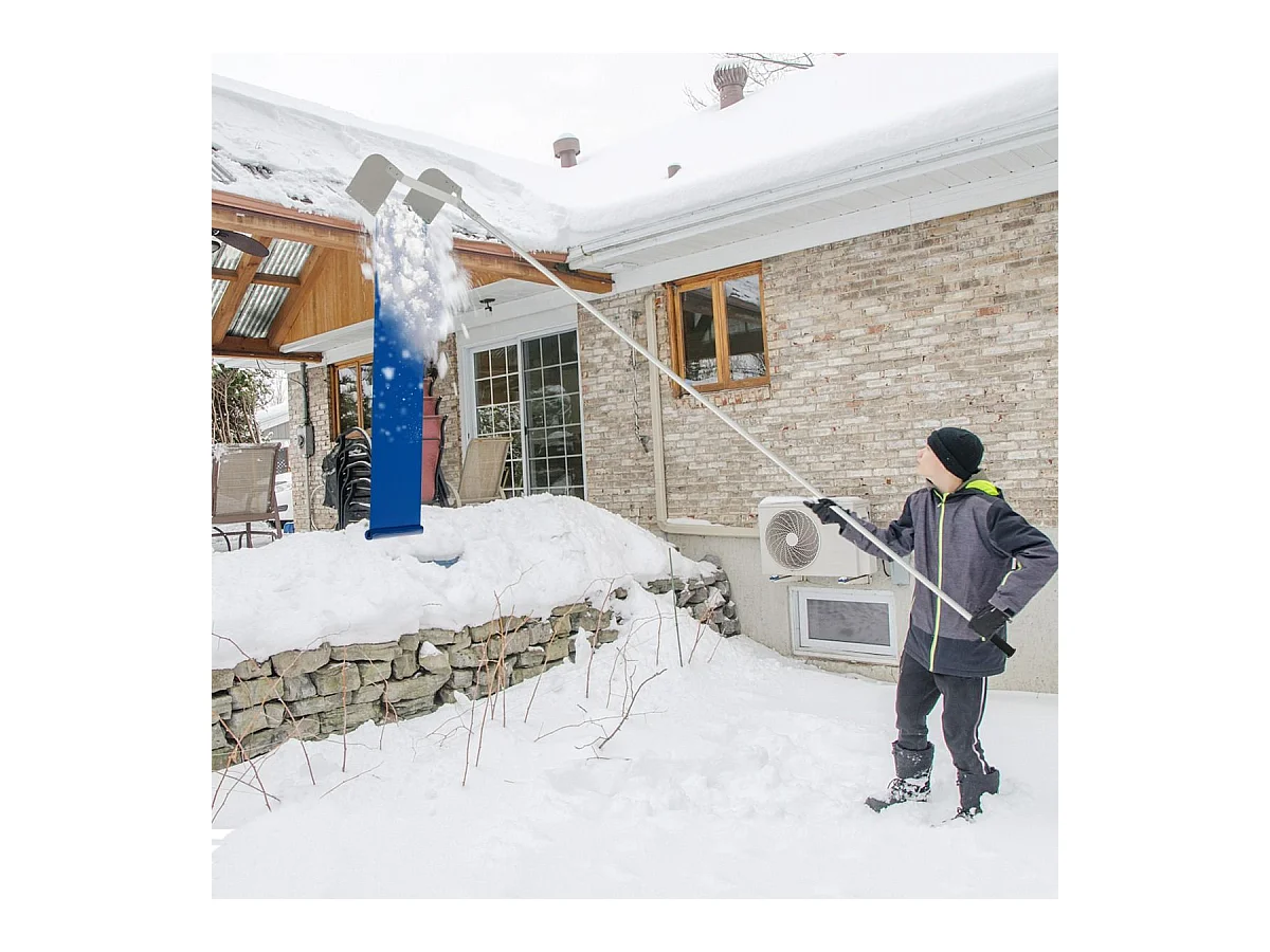 Râteau à Neige pour Toit avec 4 Tiges Longueur Max de 624 cm Déneigement de Toit en Aluminium pour Maison Véhicule Garage