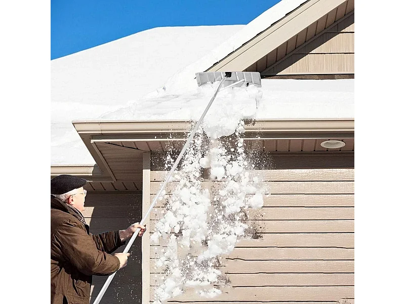 Rastrello per neve in alluminio da 1,48-6,08m, Attrezzo per la rimozione della neve con asta principale 4 prolunghe