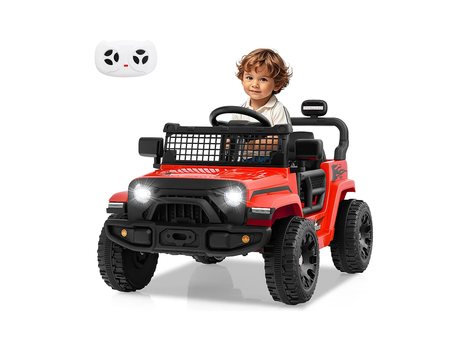 Auto elettrica per bambini a 12 V con telecomando, musica, clacson e luci LED Auto elettrica a 3 velocità rossa